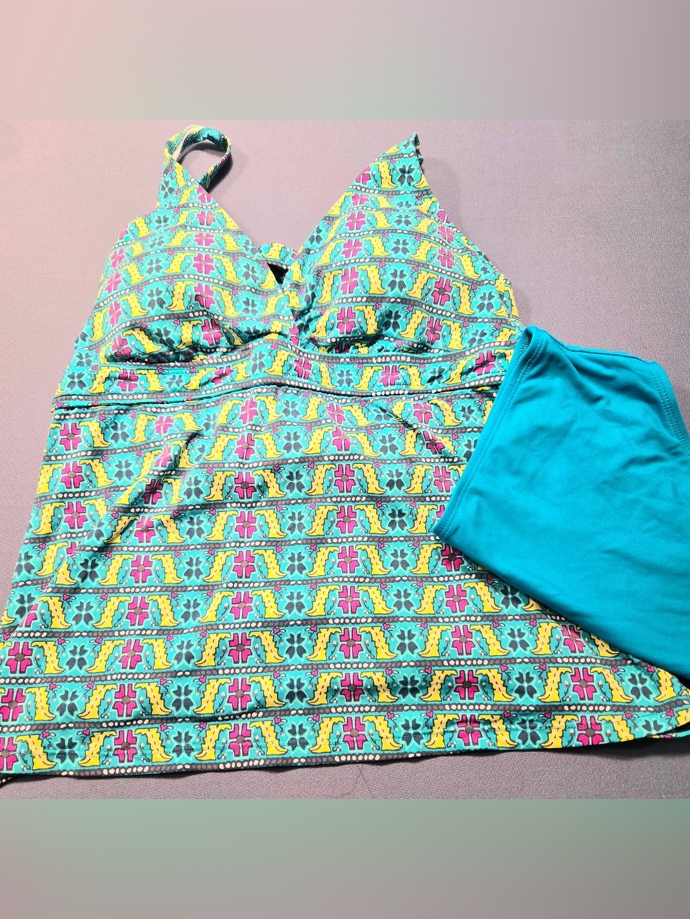 next Turquoise Multicolor Geometric Tankini Swimsuit